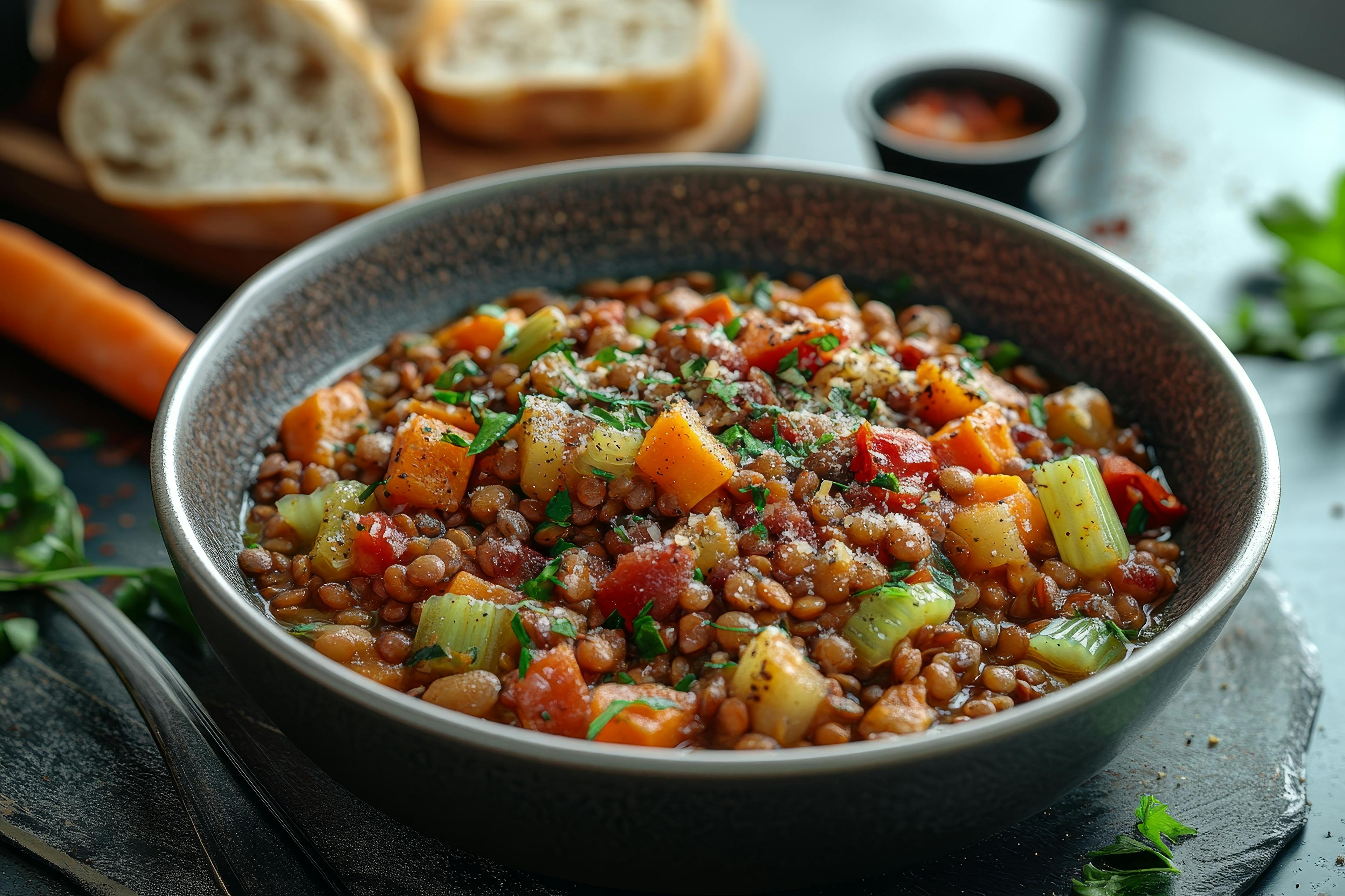Lentil stew with vegetables.