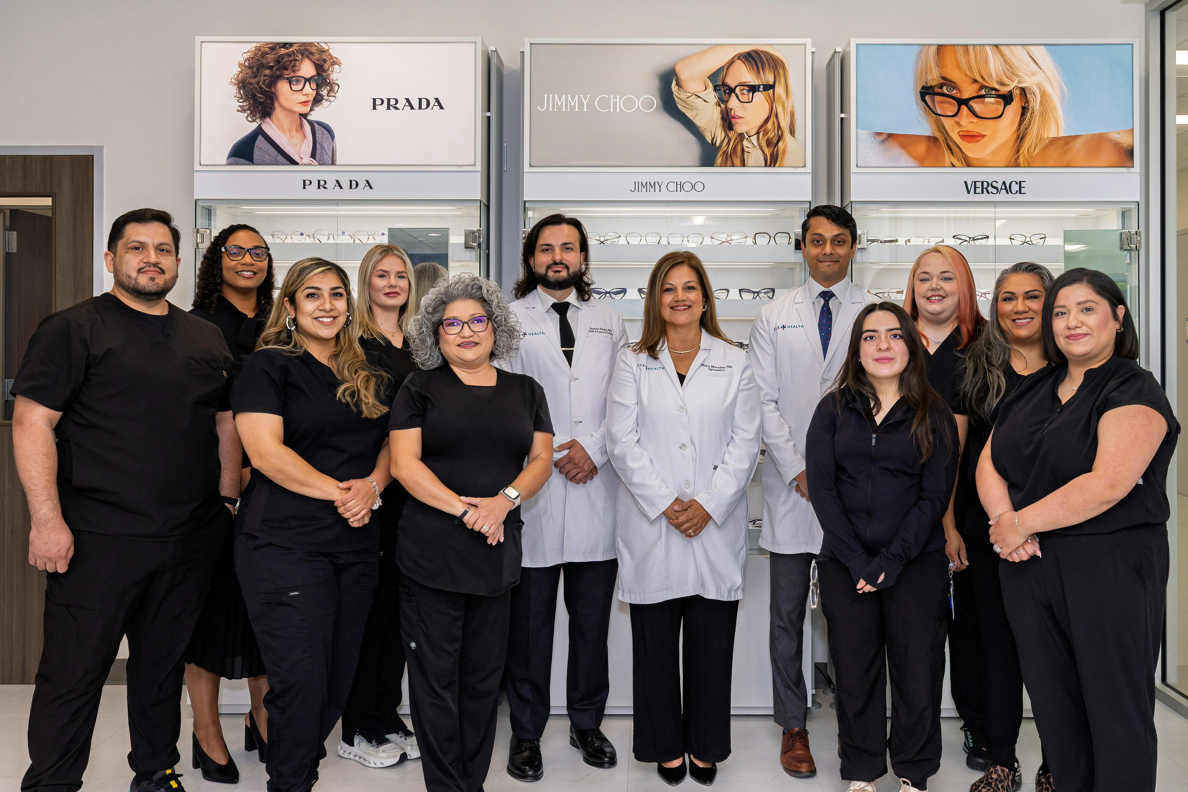 CLS Health eye care team standing together, including doctors and staff.