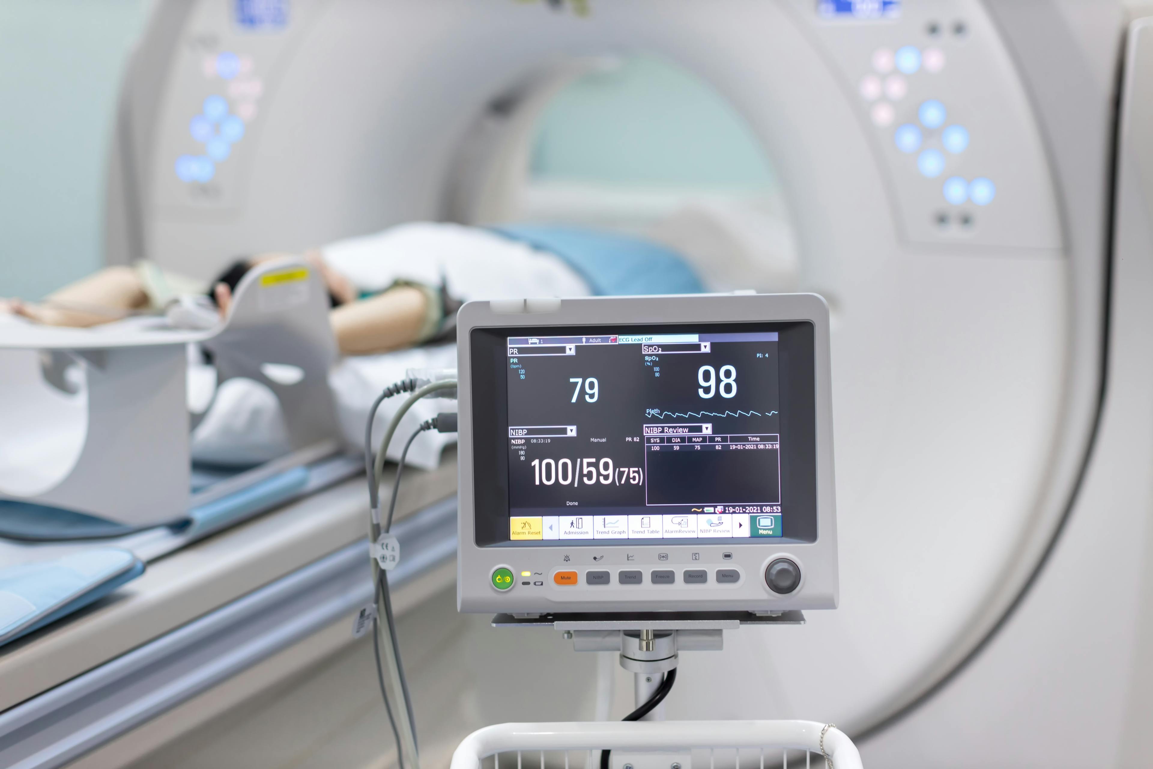 Electrocardiogram in hospital CT Scan room.