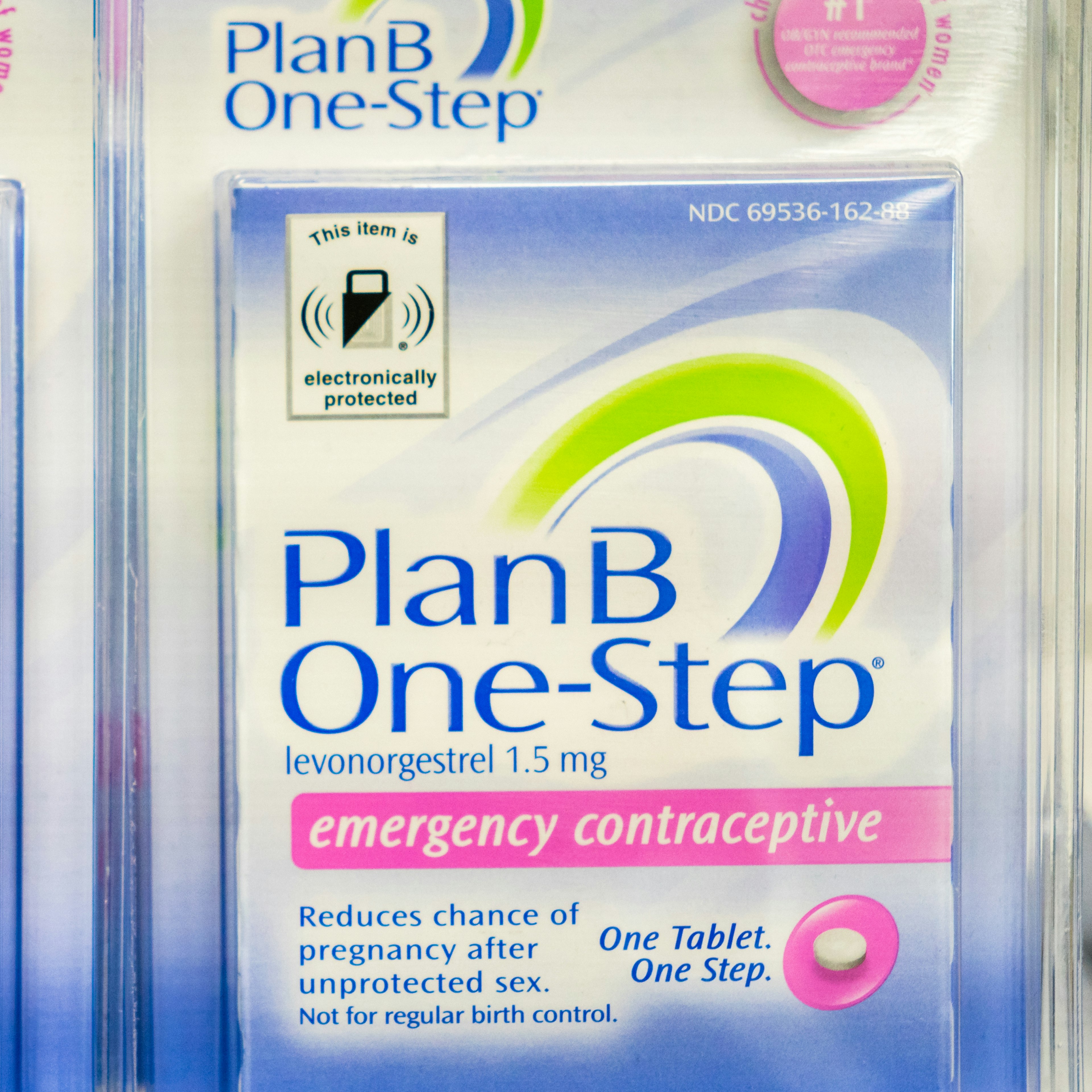 Emergency contraceptive, Plan B, on the shelf at a store for sale. 