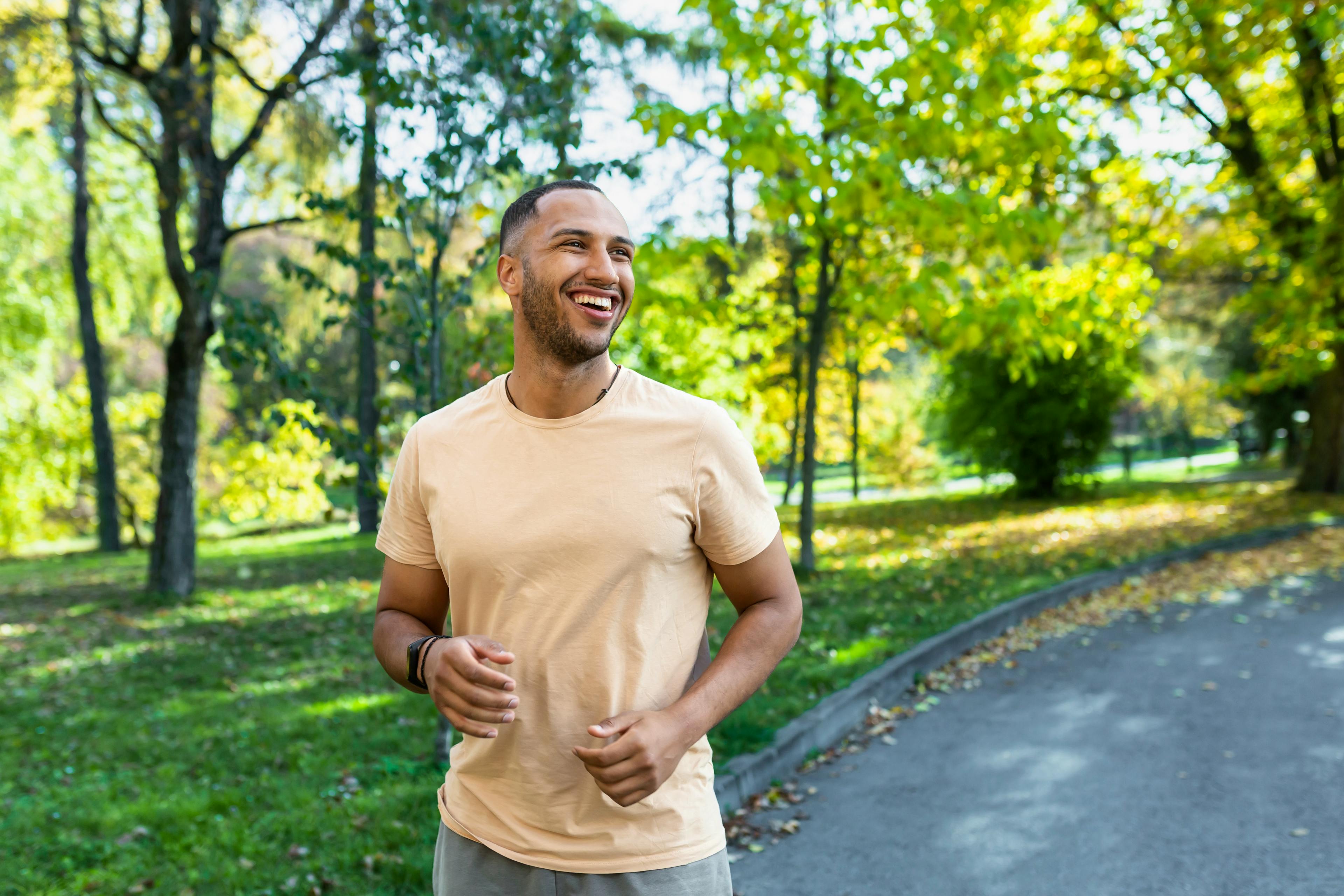 A man running in the park with good health