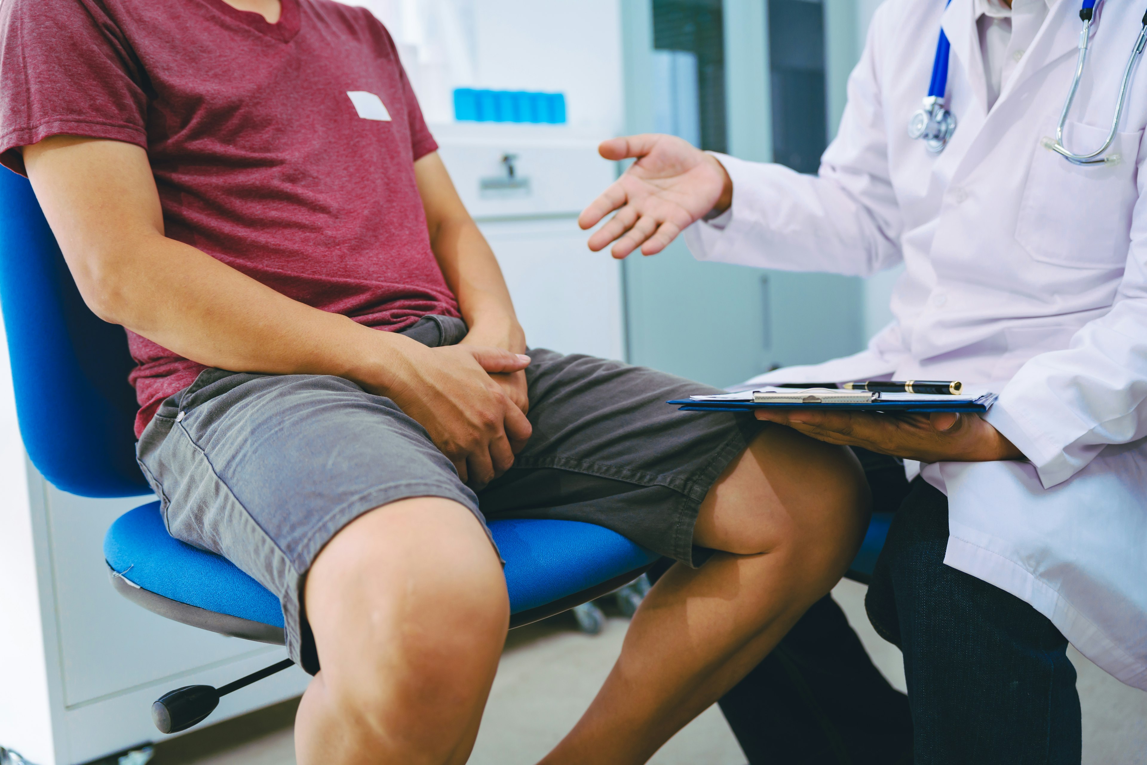 A man suffering from urinary tract infections visits a doctor and discusses benign prostatic hyperplasia (BPH), and provides advice and treatment