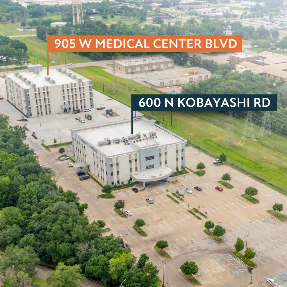 Overview angle of CLS Health's Comprehensive Care Clinic in Webster, TX, serving the Clear Lake community and surrounding areas.