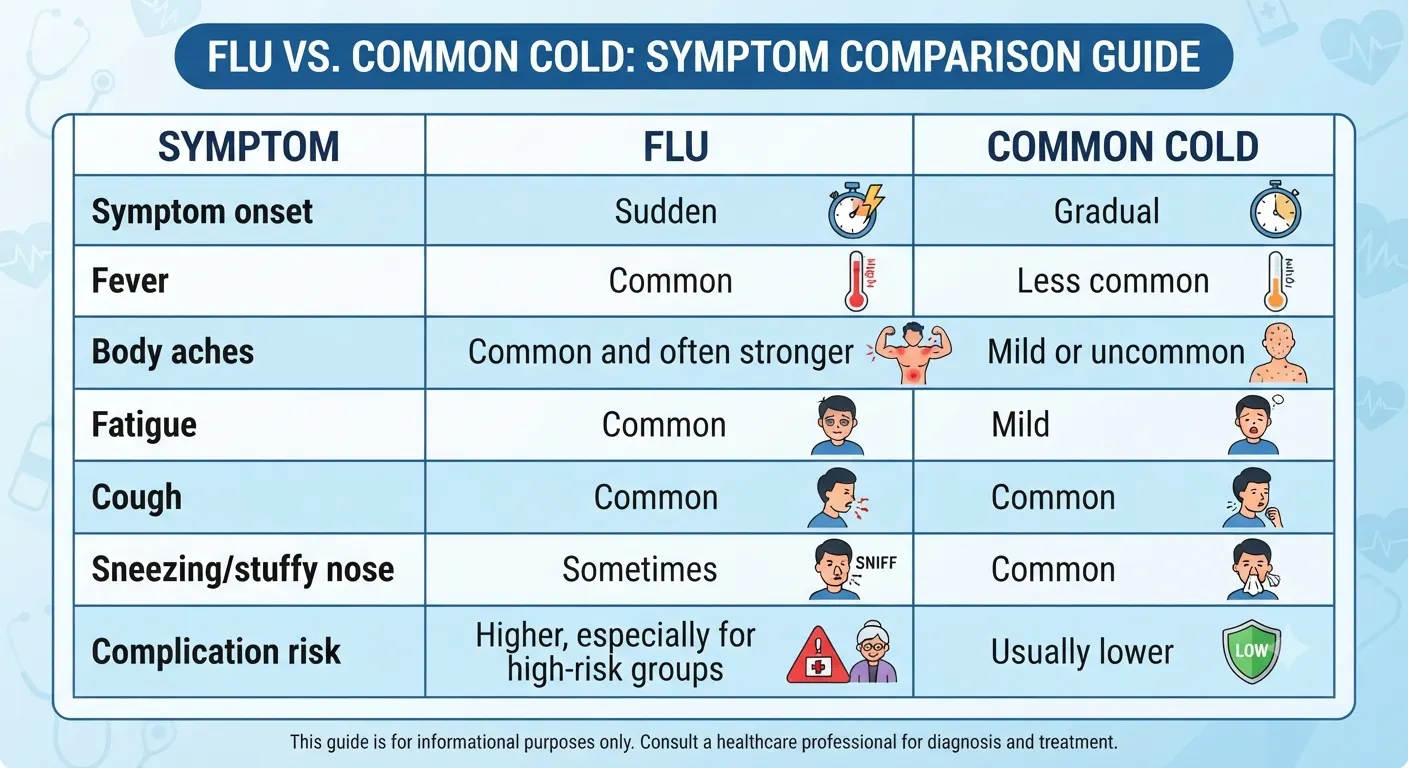 Flu vs Common Cold Symptom Comparison Chart | CLS Health