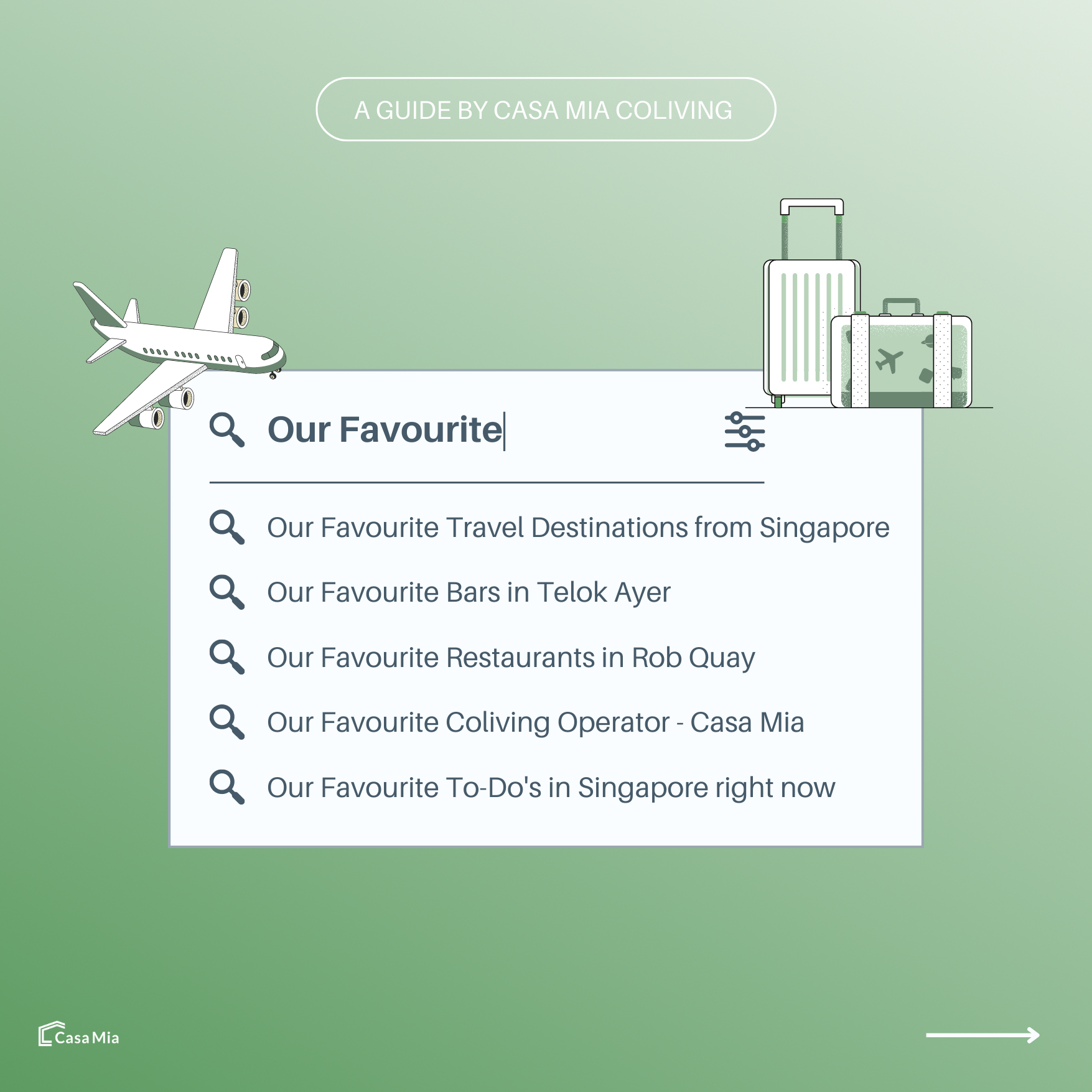 Our Favourite Travel Destinations from Singapore, plane graphic, suitcase graphic