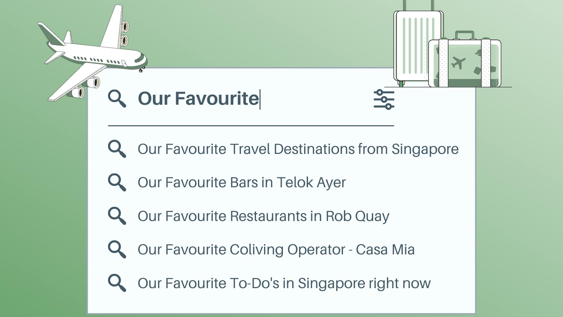 Our Favourite Travel Destinations from Singapore, plane graphic, suitcase graphic