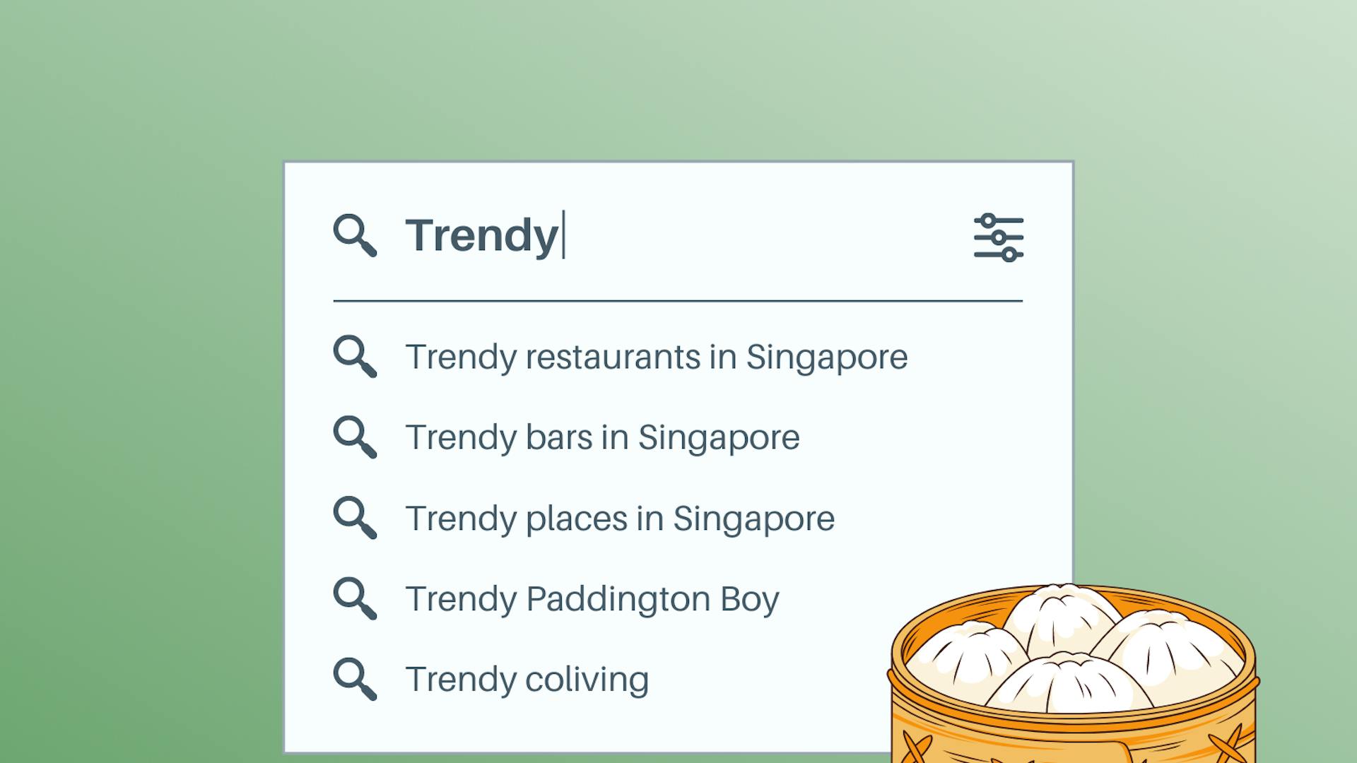 google search, green background, dumplings graphic