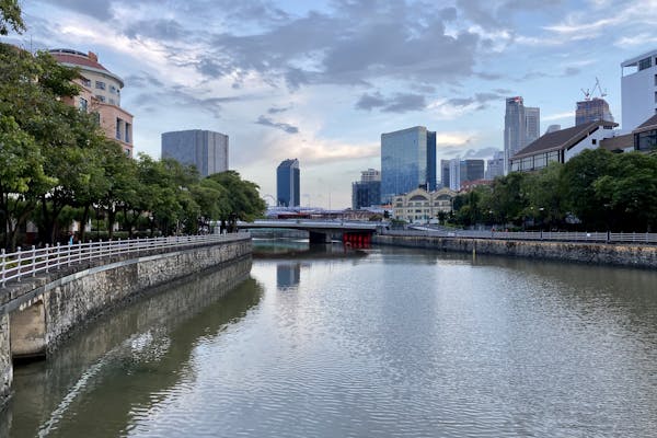 The Singapore River, from Robertson Quay looking towards Clarke Quay, at sunset