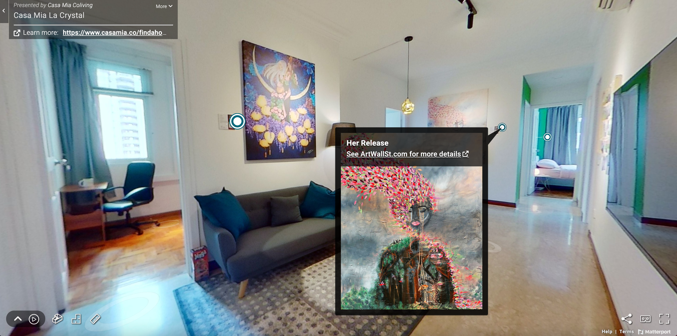 A screen of the virtual viewing of Casa Mia La Crystal, with a detail on Her Release by Anit Kaur 