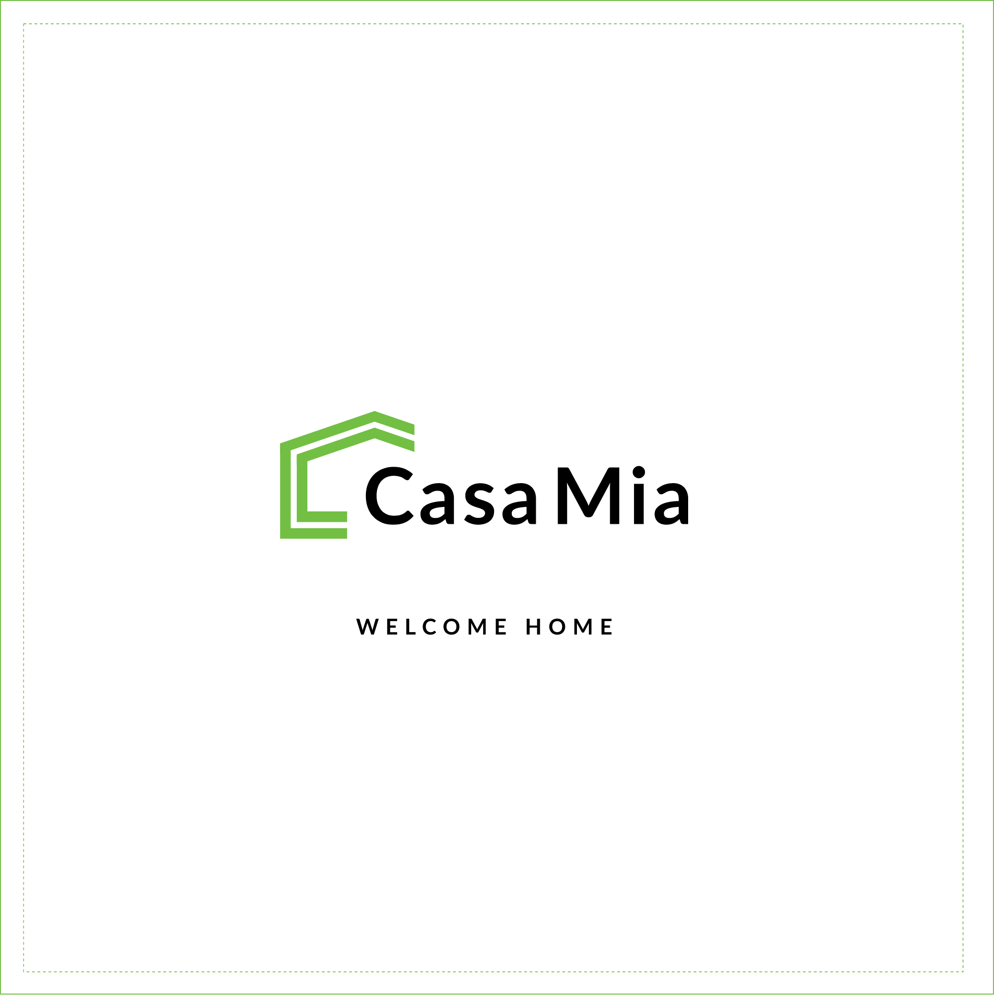 Casa Mia Coliving logo with "Welcome Home" in green