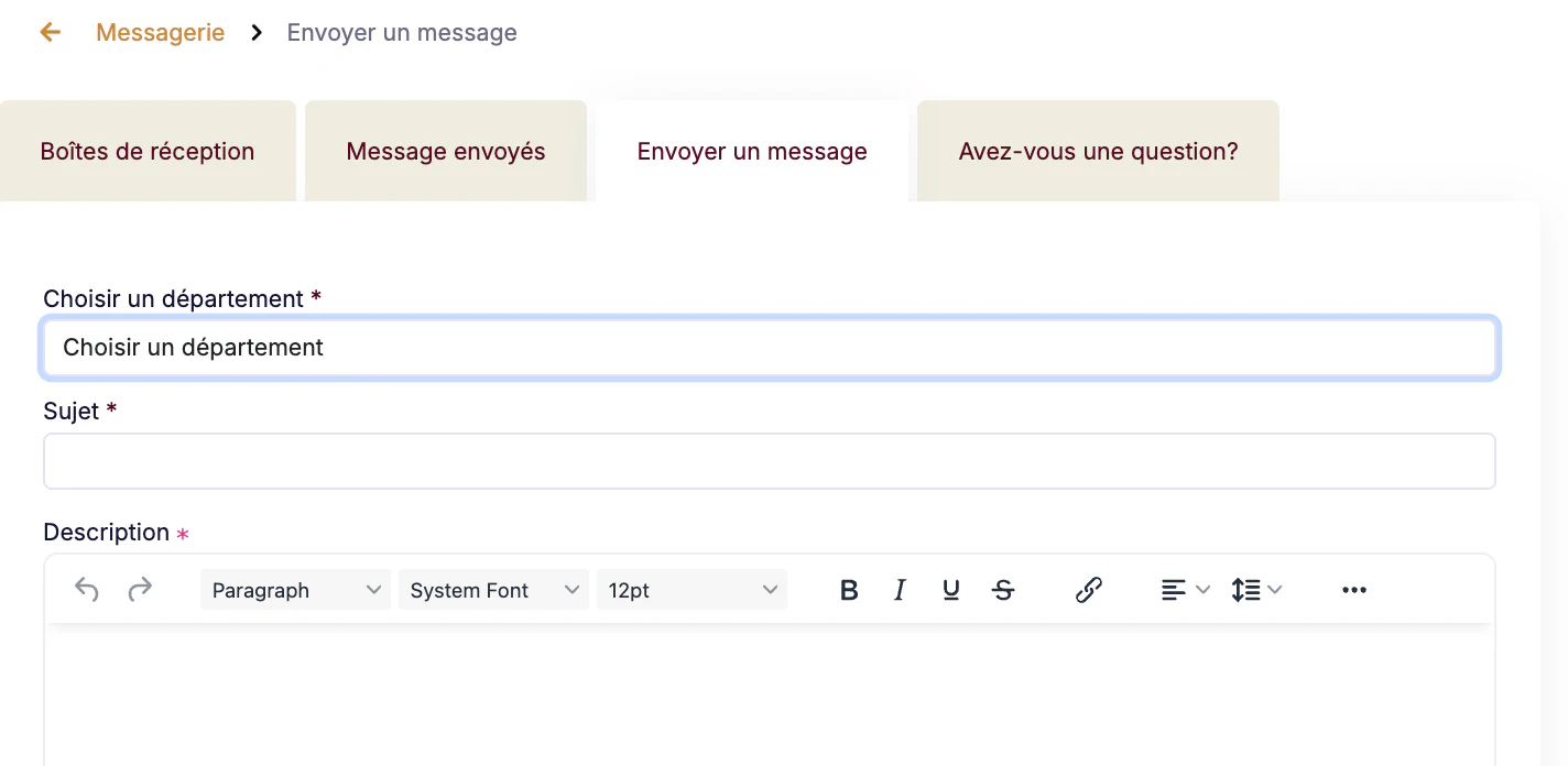 Messaging to contact an instructor on the CMDQ platform