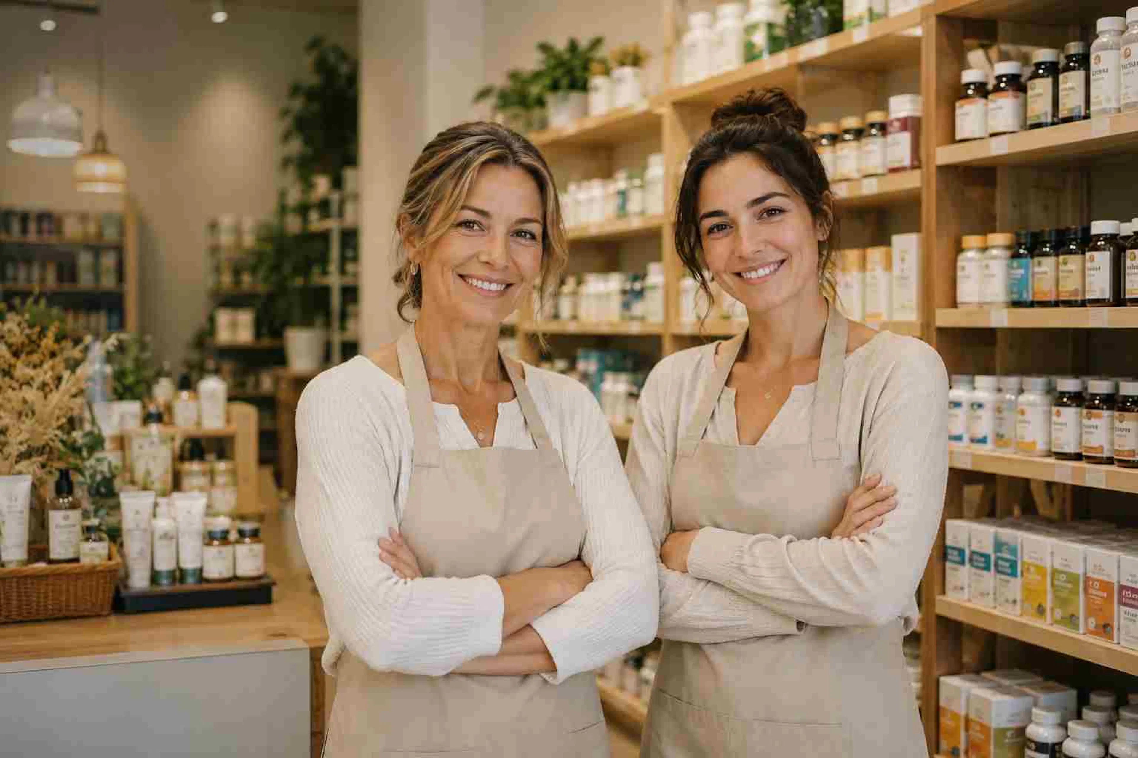 Deux thérapeutes du bien être dans un magasin de produits naturels