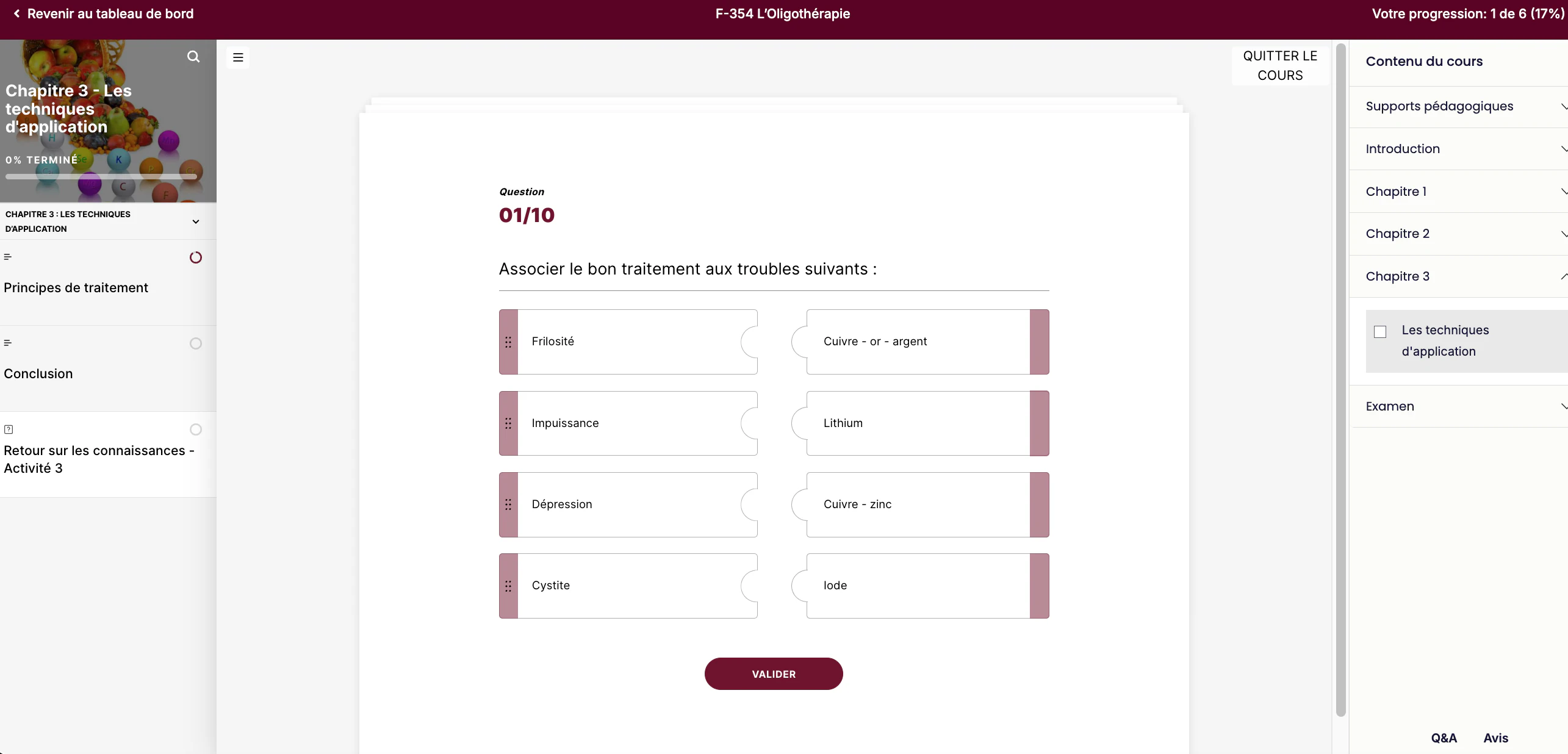 An interactive matching quiz in a course on the CMDQ platform