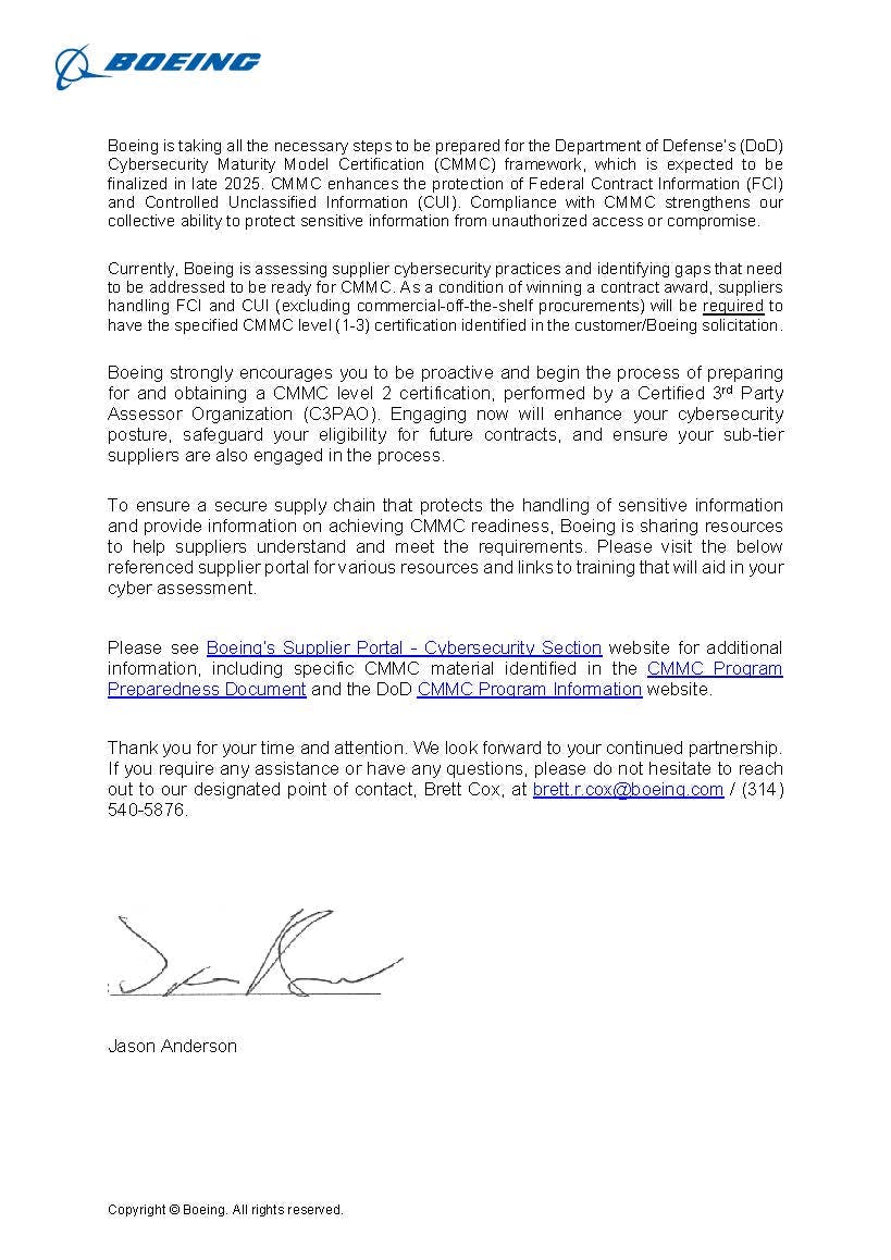 boeing message to suppliers