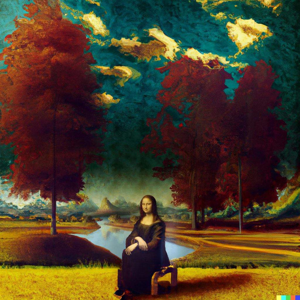 Mona Lisa sitting in a field