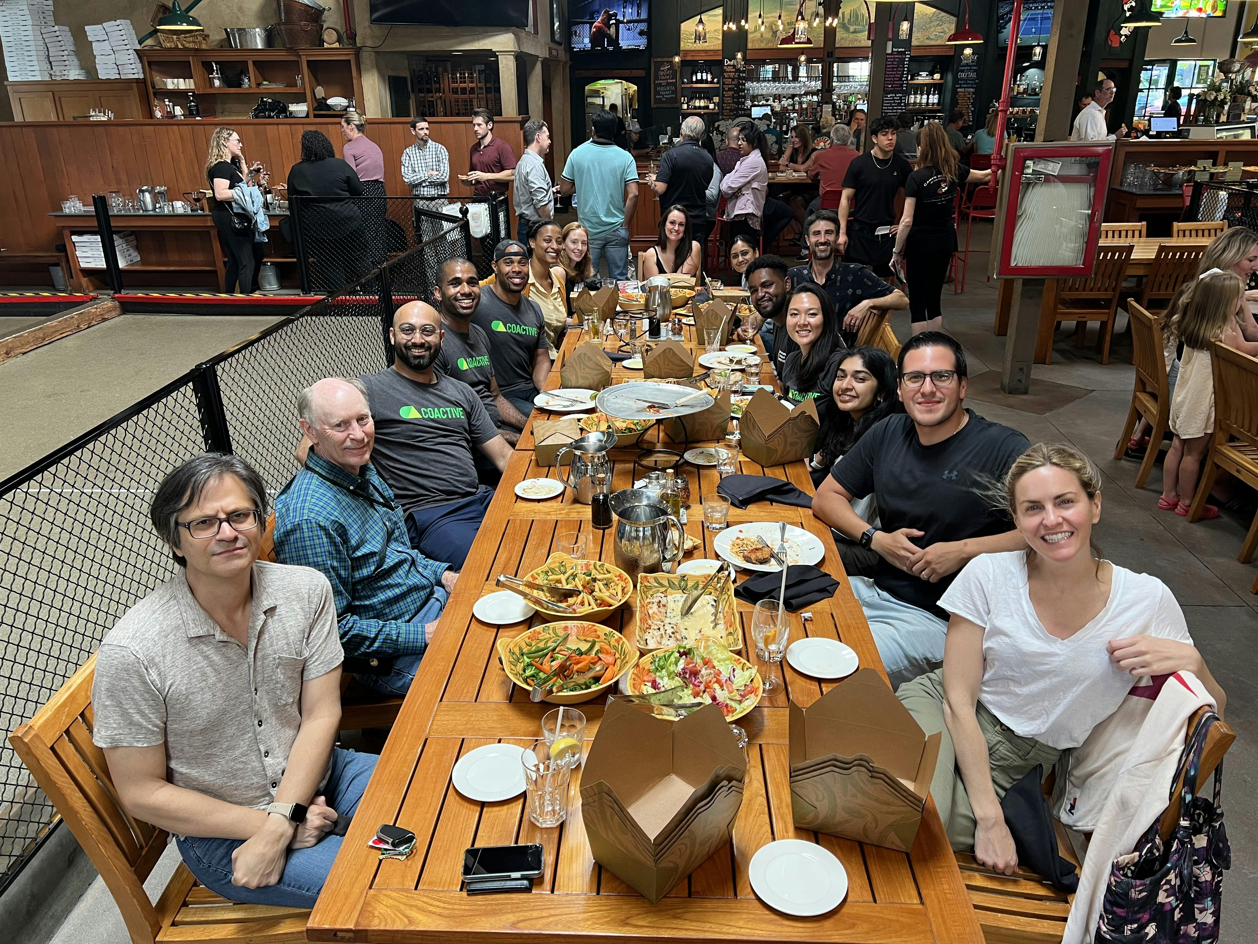 Coactive AI team at dinner celebrating the close of their first customer!