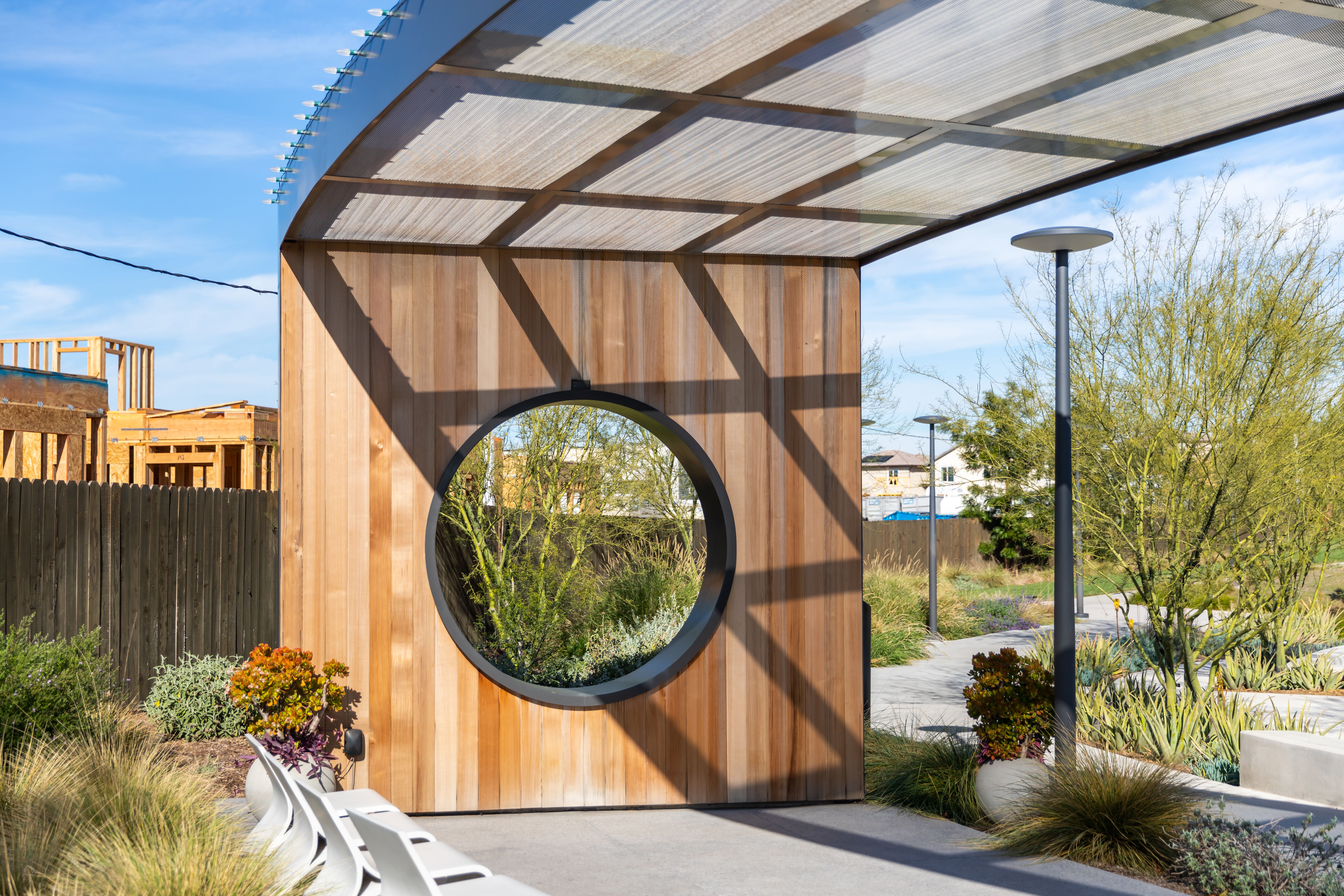 Private garden and terrace area featuring galvanized steel elements, showcasing durable corrosion protection and clean design by Coatinc US.
