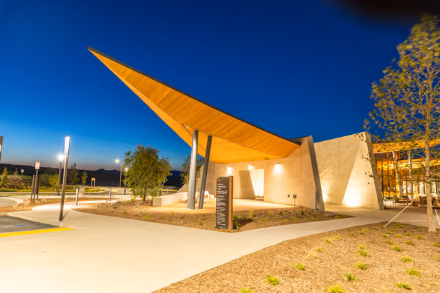 Galvanized steel columns and structural framework supporting an outdoor gathering area, providing durable corrosion protection by Coatinc US.
