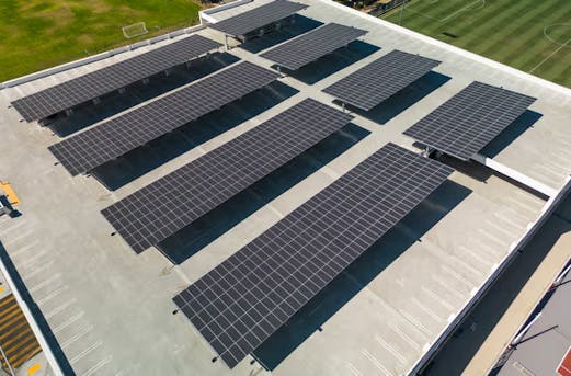Extensive parking area featuring solar-equipped carports, protected with solar structures galvanizing by Coatinc US for long-term durability.