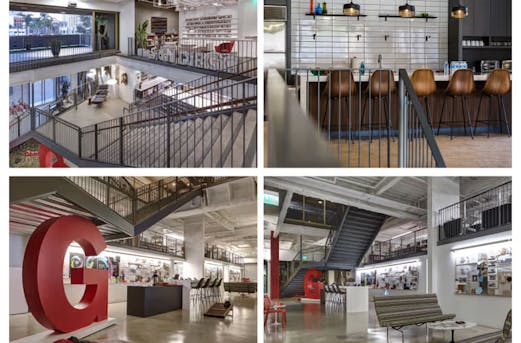 Collage showing four applications of hot-dip galvanizing, including structural steel, staircases, outdoor constructions, and architectural elements, highlighting durable corrosion protection by Coatinc US.