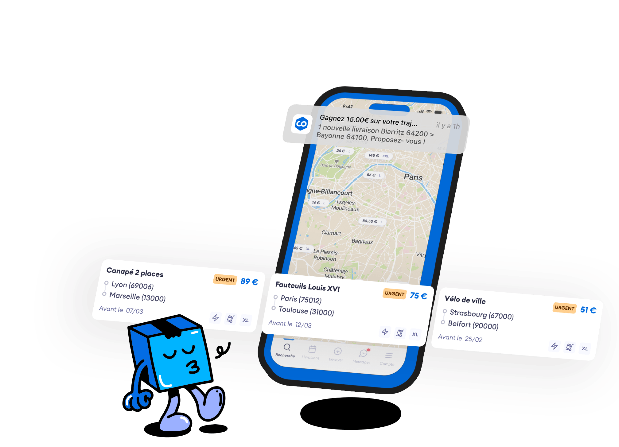 List of parcels to be transported as seen on the Cocolis app