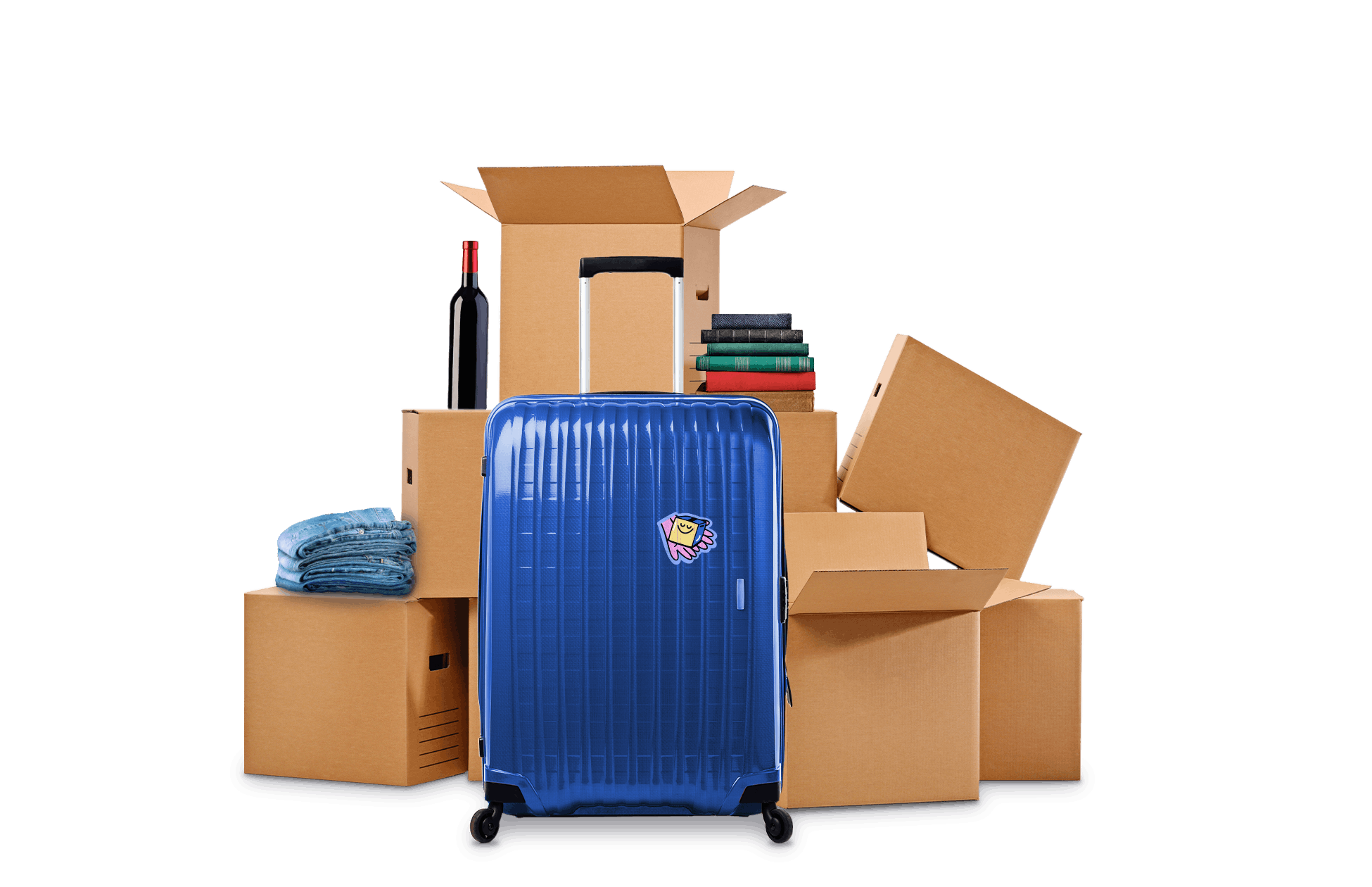 various parcels and suitcase