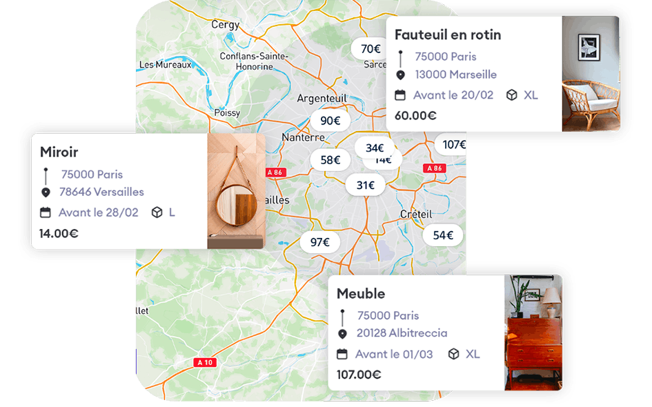 Carte qui présente les annonces