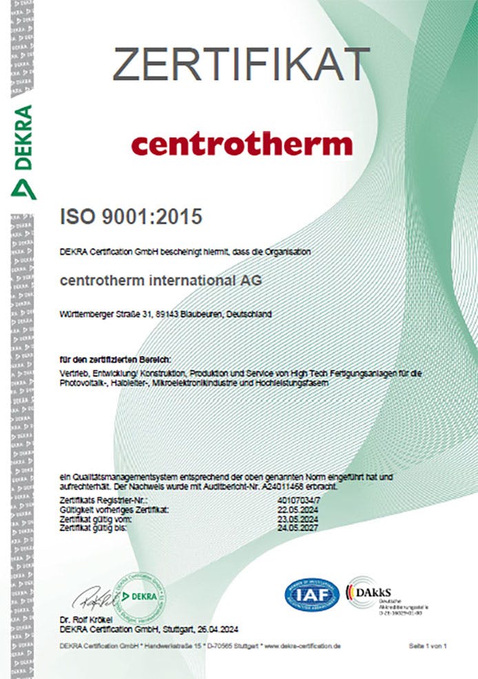 ISO 9001:2015-Zertifikat