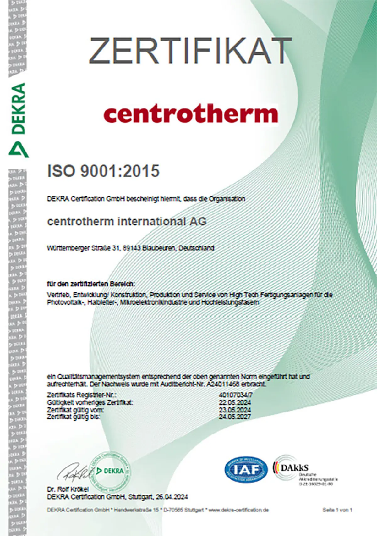 ISO 9001:2015-Zertifikat