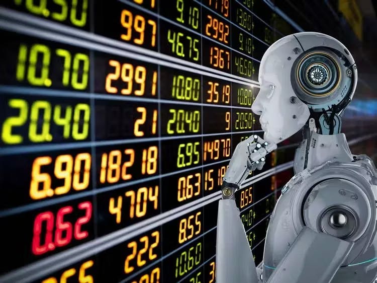 Robot lookin at charts