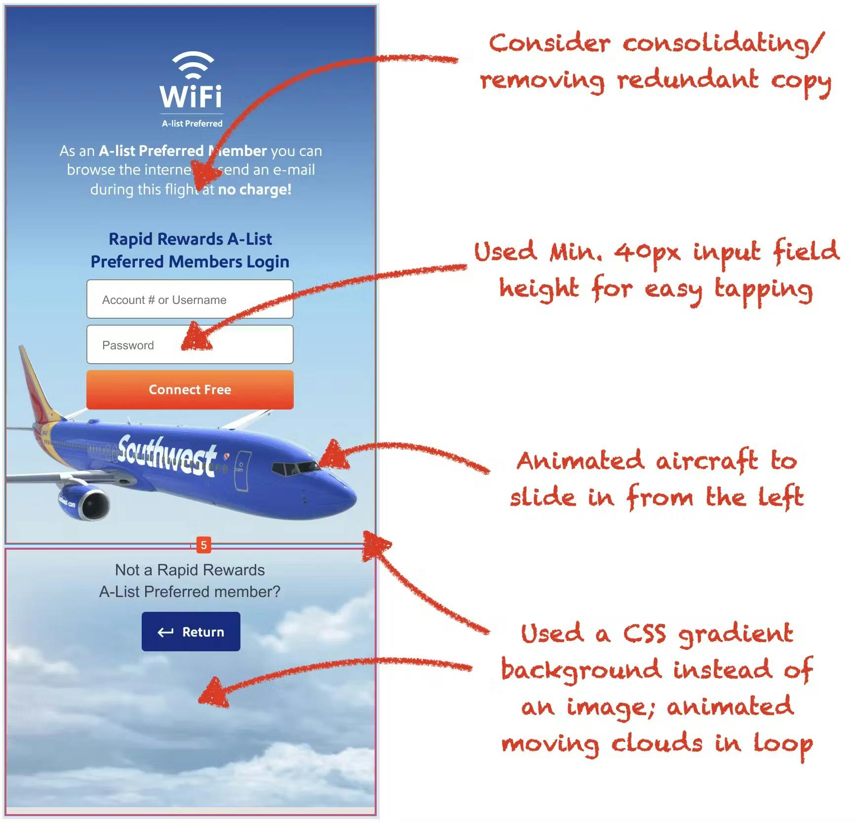 Southwest New Landing Page Notes