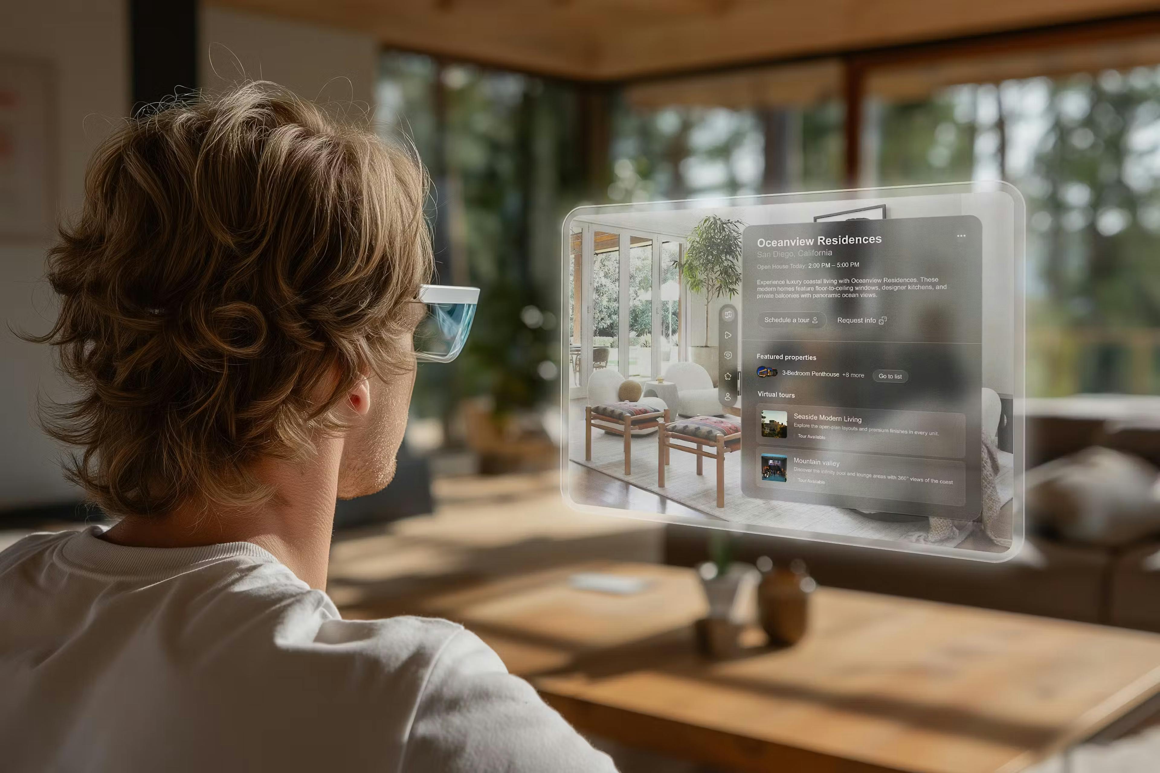 Man using augmented reality glasses. Experiencing the Immersive Web.