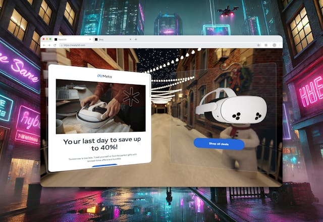 An immersive XR email promoting the Meta Quest device
