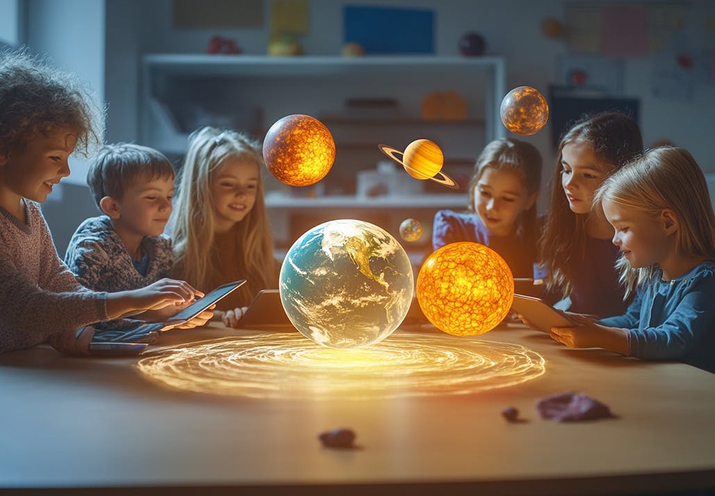 Students learn about the solar system in an immersive AR experience