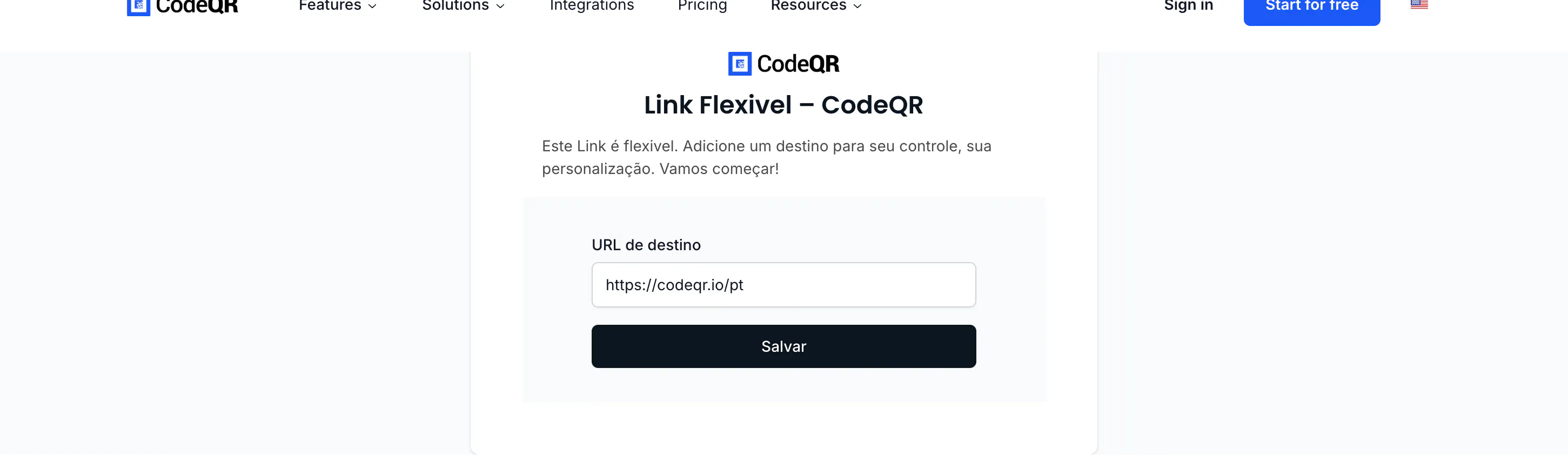The flexible link page where the recipient types the destination
