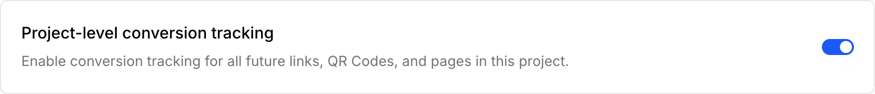 The project-level conversion tracking switch on the settings page