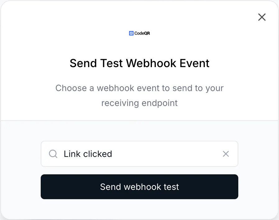 Send Test Webhook Event dialog