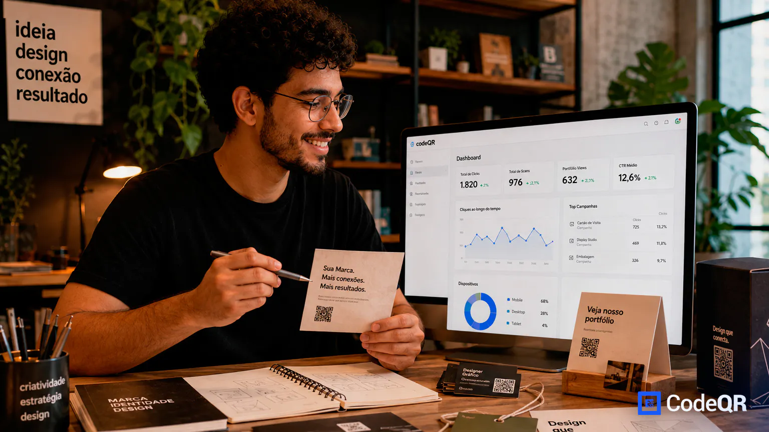 Designer gráfico revisando cartão