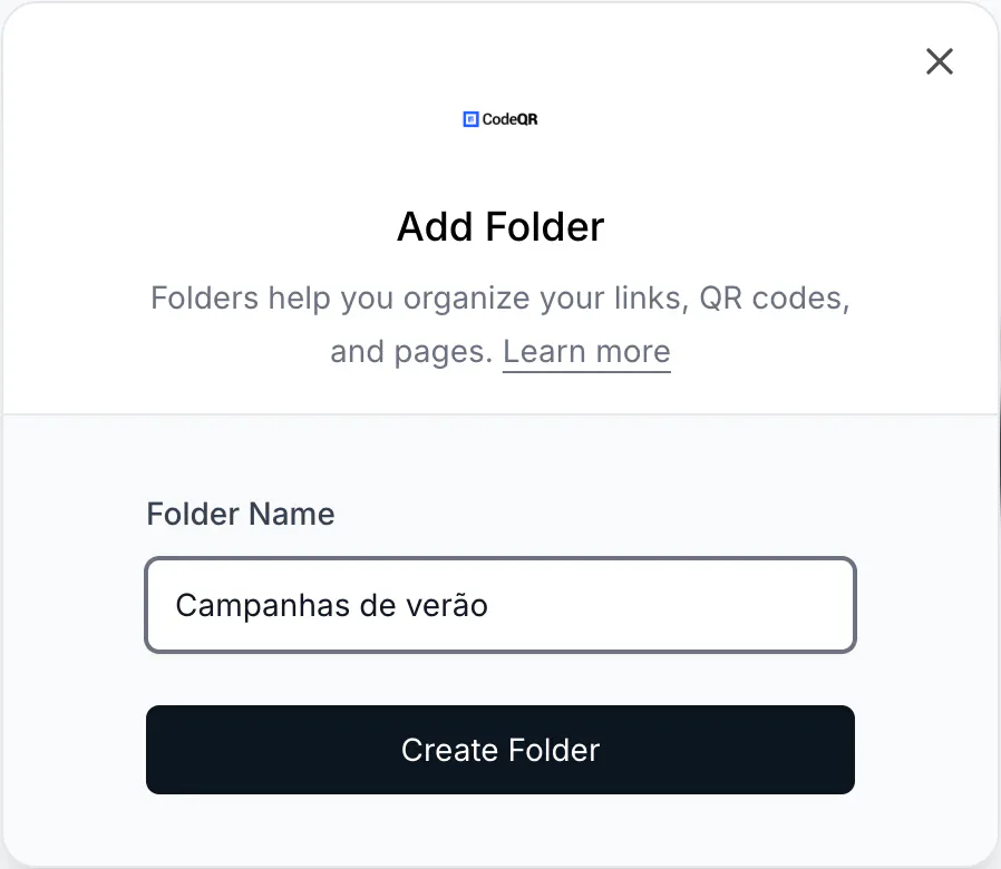 The Add Folder dialog with a folder name typed in