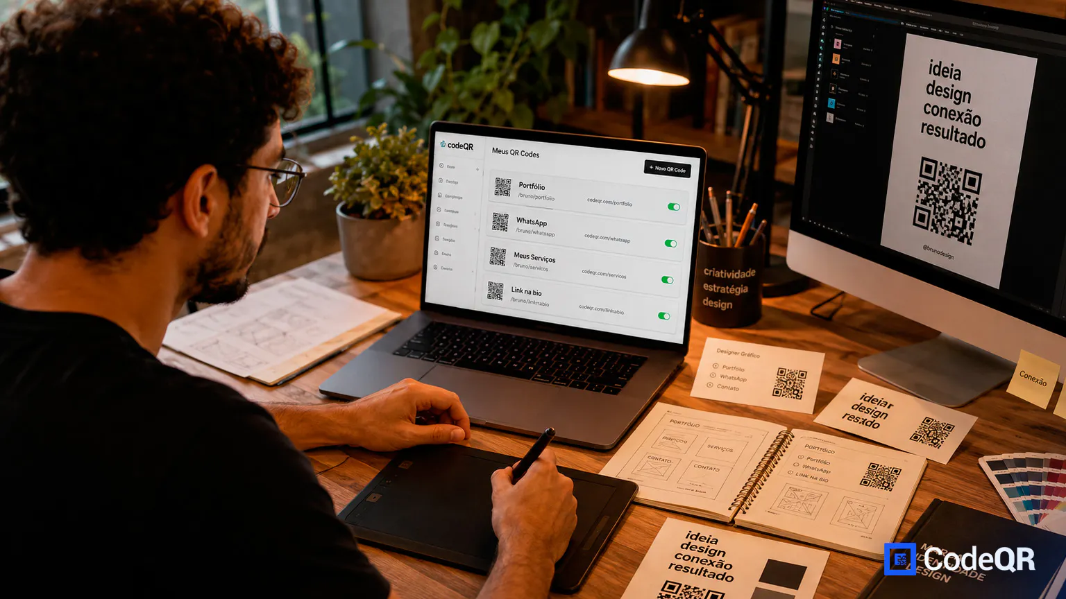 Designer gráfico revisando cartão