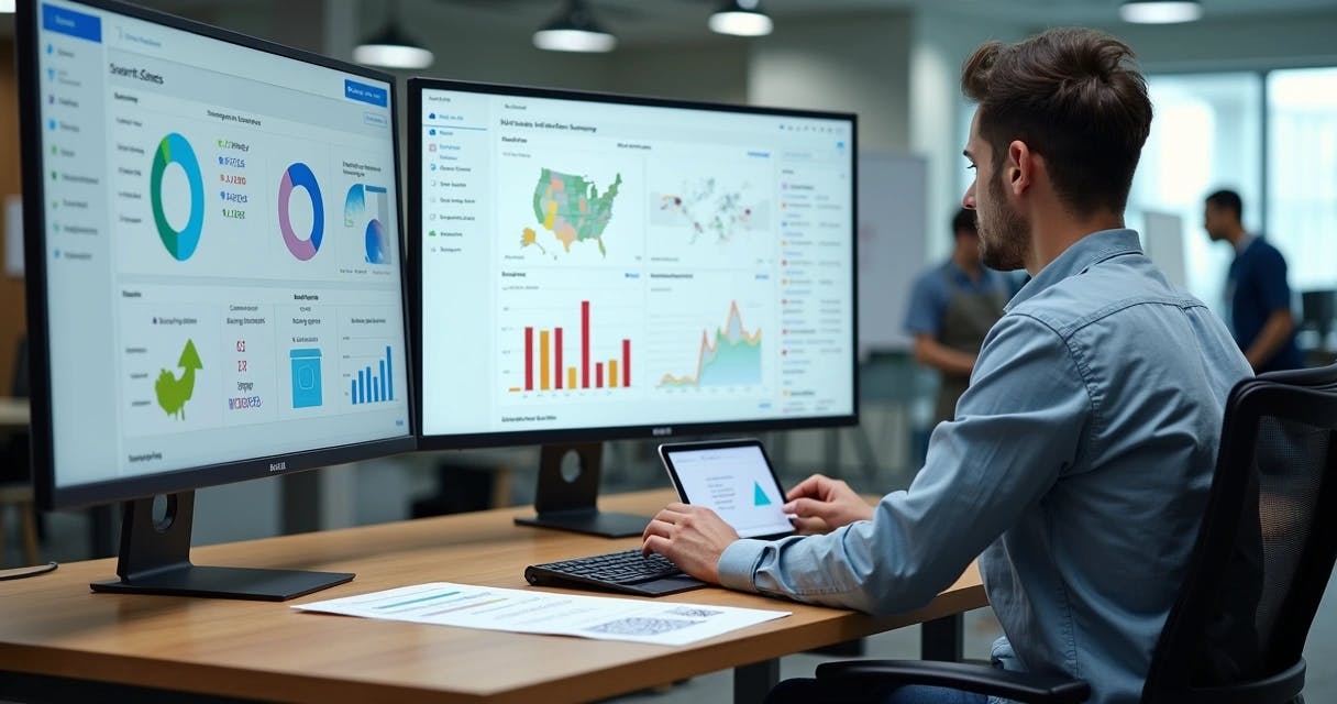 Profissional analisa painel com short URLs e QR Codes em campanha de marketing digital