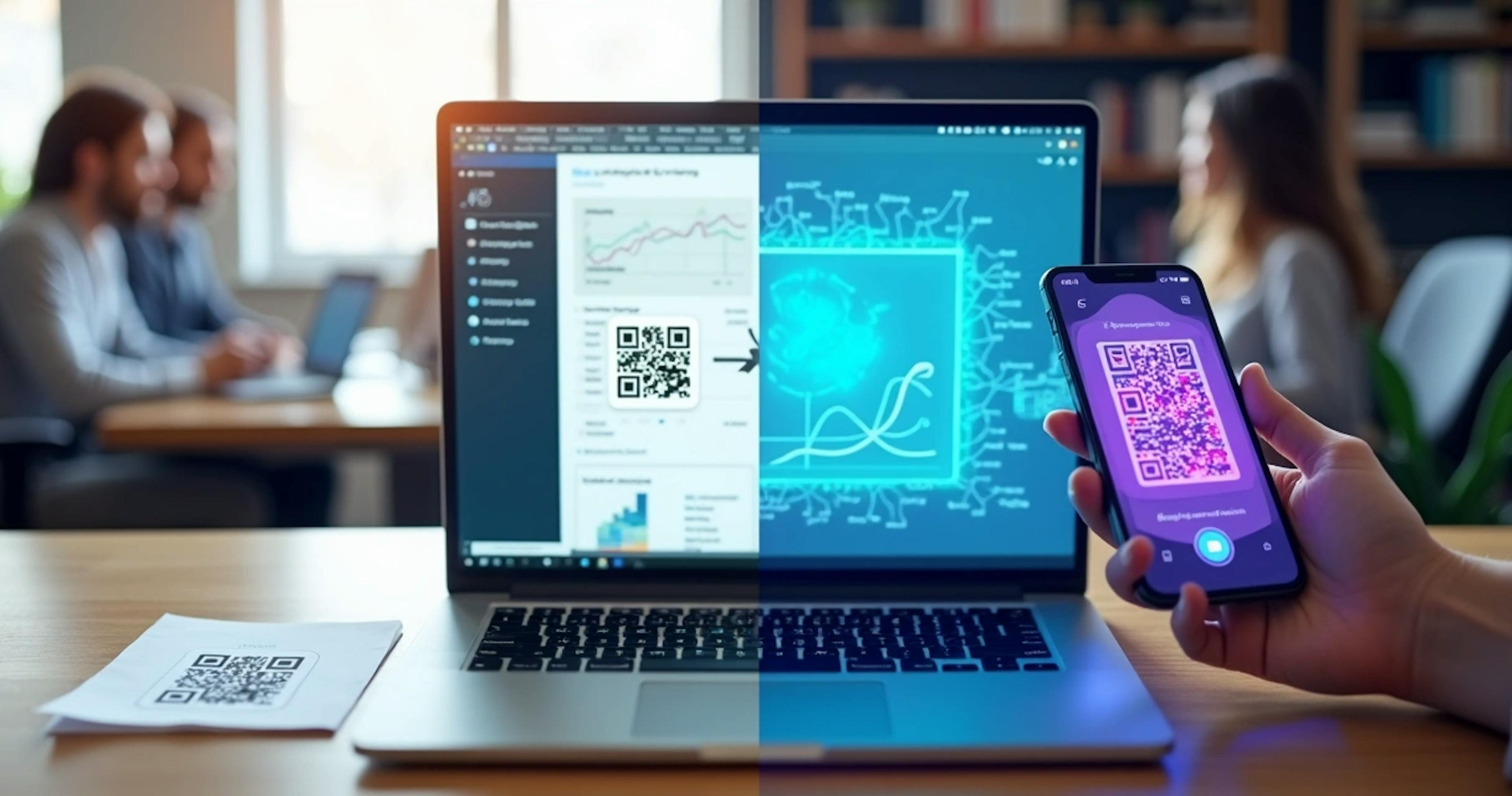 Comparação visual entre QR code dinâmico e QR code estático em ambiente corporativo 