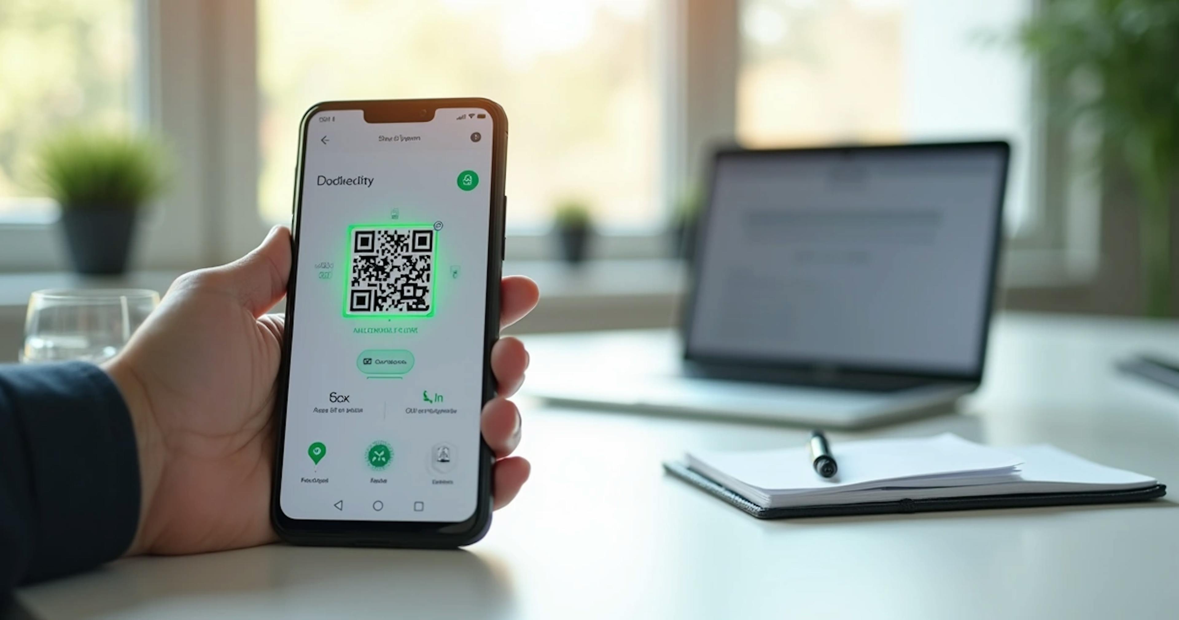 Pessoa usando app leitor de QR Code em smartphone Android com foco na segurança