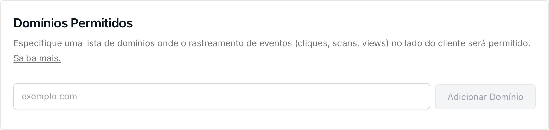 A seção Domínios Permitidos, onde o rastreamento no navegador é liberado