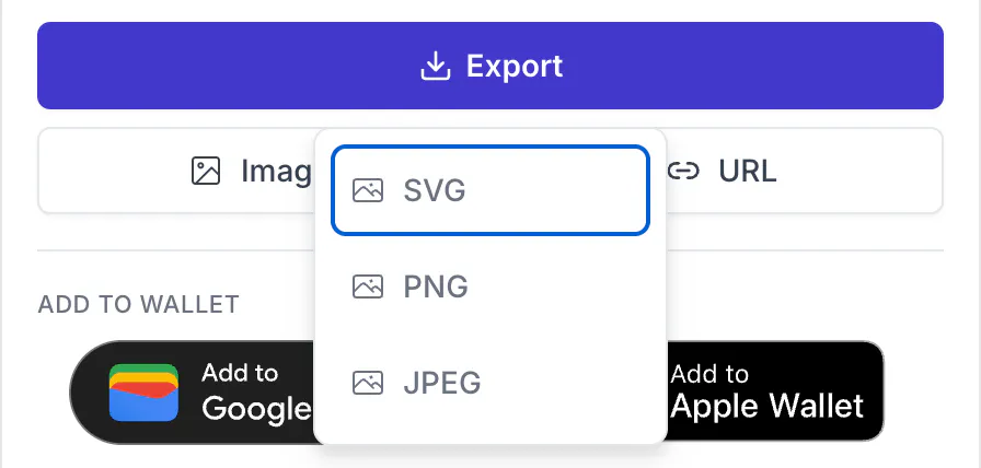 Export popover with the options SVG, PNG and JPEG