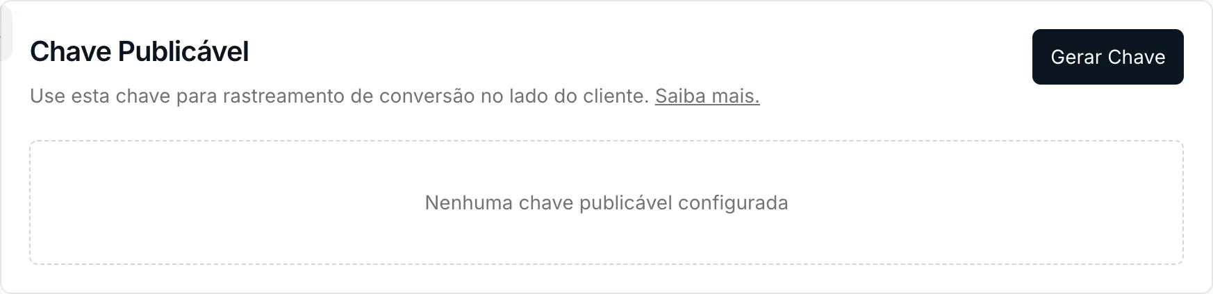A seção Chave Publicável na tela de configuração de conversão