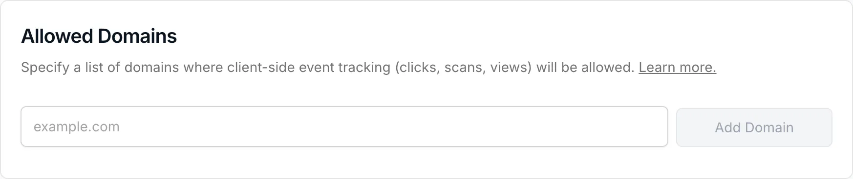 The Allowed Domains section, where client-side tracking is permitted