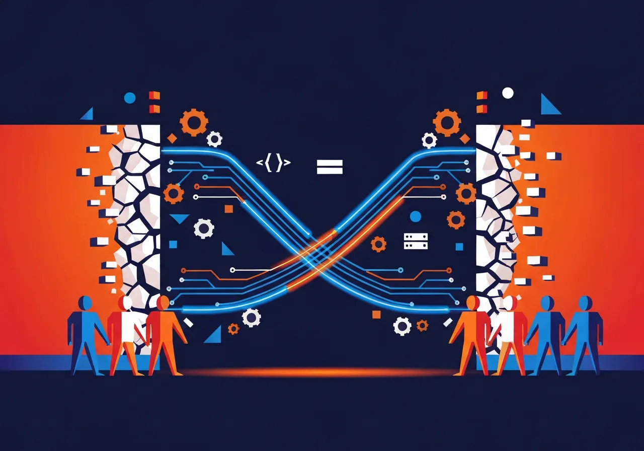 What Are DevOps Engineers illustrated as two teams connected by an infinity loop pipeline