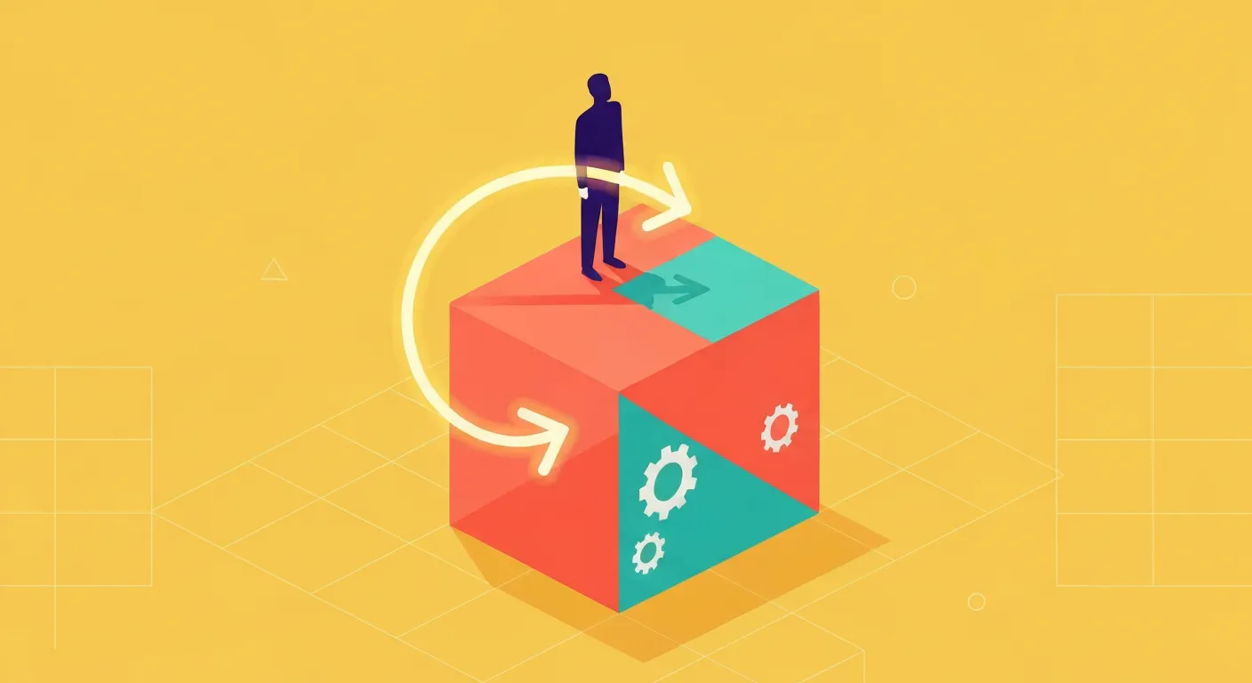 Flat vector illustration of the this keyword in JavaScript pointing back to its object