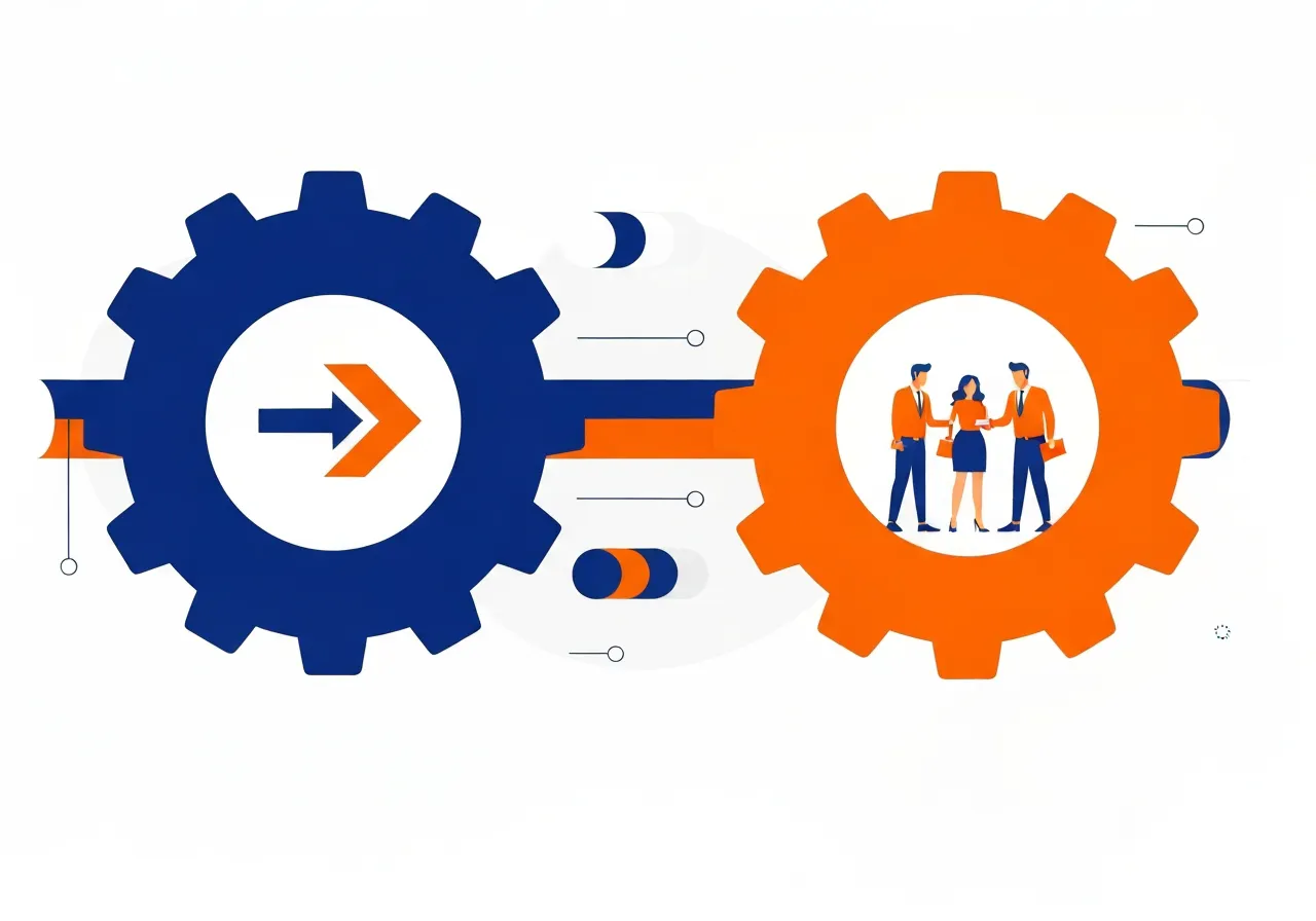 CI CD vs DevOps illustrated as interconnected gears representing automation and team collaboration